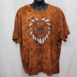 Dream Catcher Graphic T Shirt Womens 3XL Brown Top Tie Dye Native American TT05X